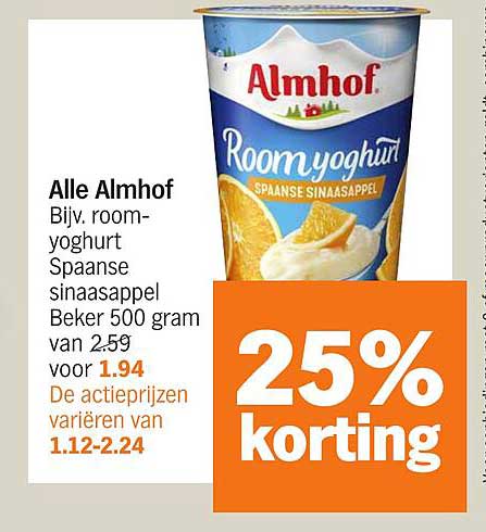 Alle Almhof Bijv. roomyoghurt Spaanse sinaasappel Beker 500 gram