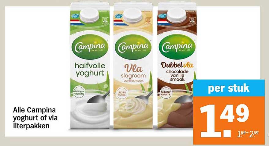 Alle Campina yoghurt of vla literpakken