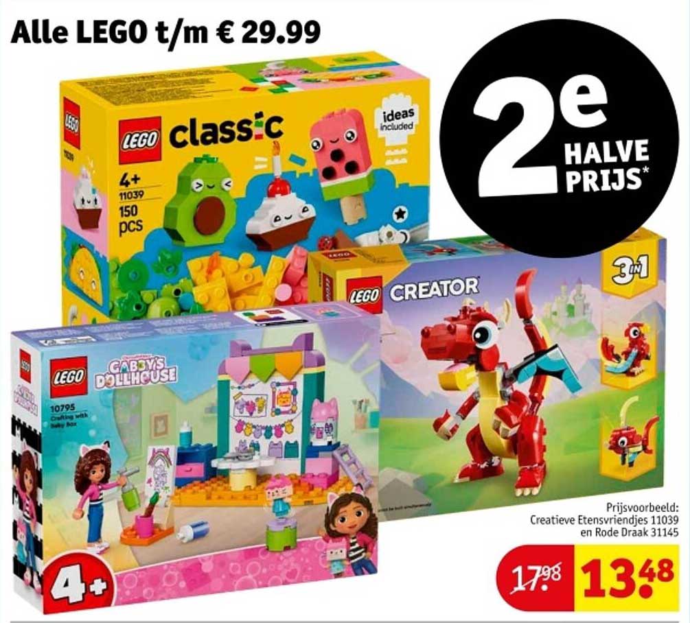 Alle LEGO t/m € 29.99, 2e halve prijs