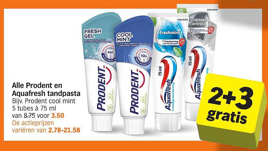 Alle Prodent en Aquafresh tandpasta