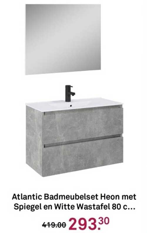 Atlantic Badmeubelset Heon met Spiegel en Witte Wastafel 80 c...