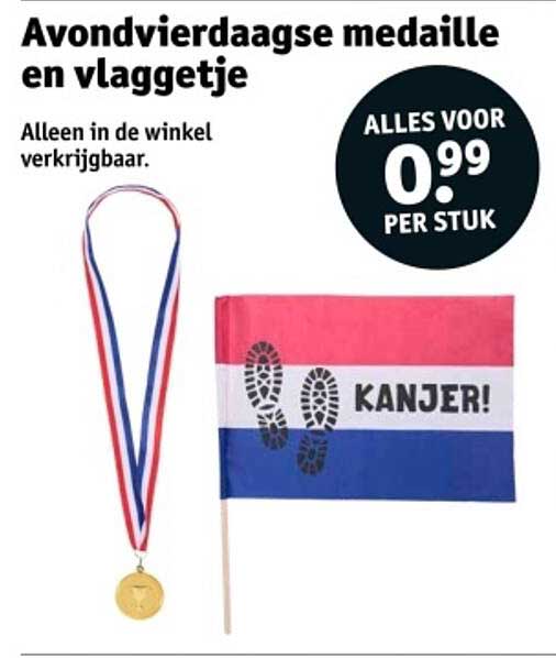Avondvierdaagse medaille en vlaggetje