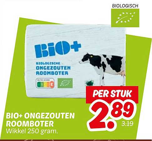 BIO+ Ongezouten Roomboter Wikkel 250 gram