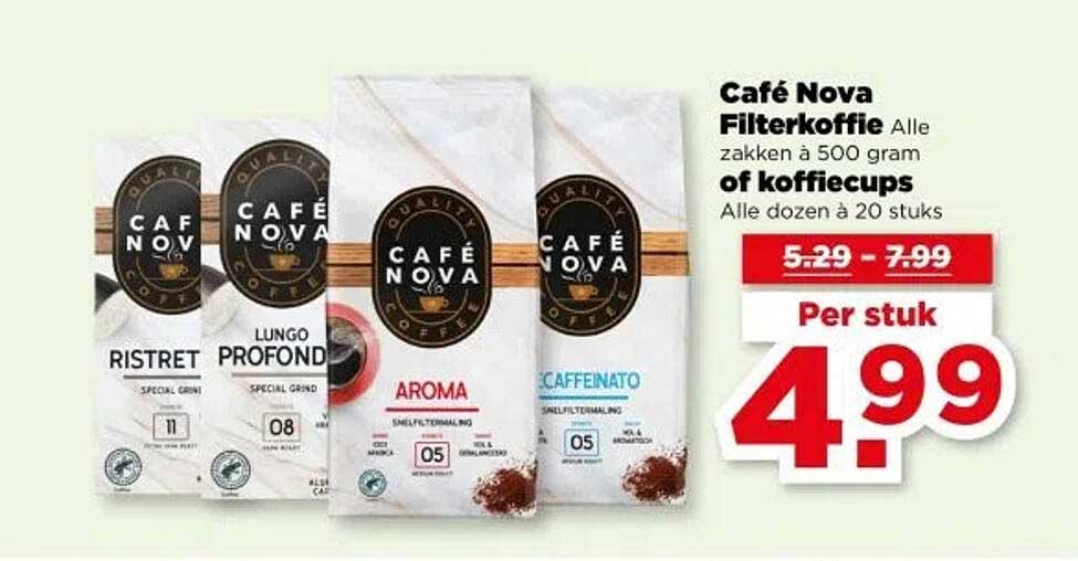 Café Nova Filterkoffie Alle zakken à 500 gram of koffiecups