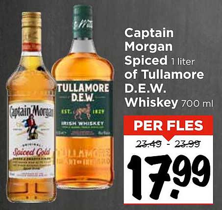 Captain Morgan Spiced 1 liter of Tullamore D.E.W. Whiskey 700 ml