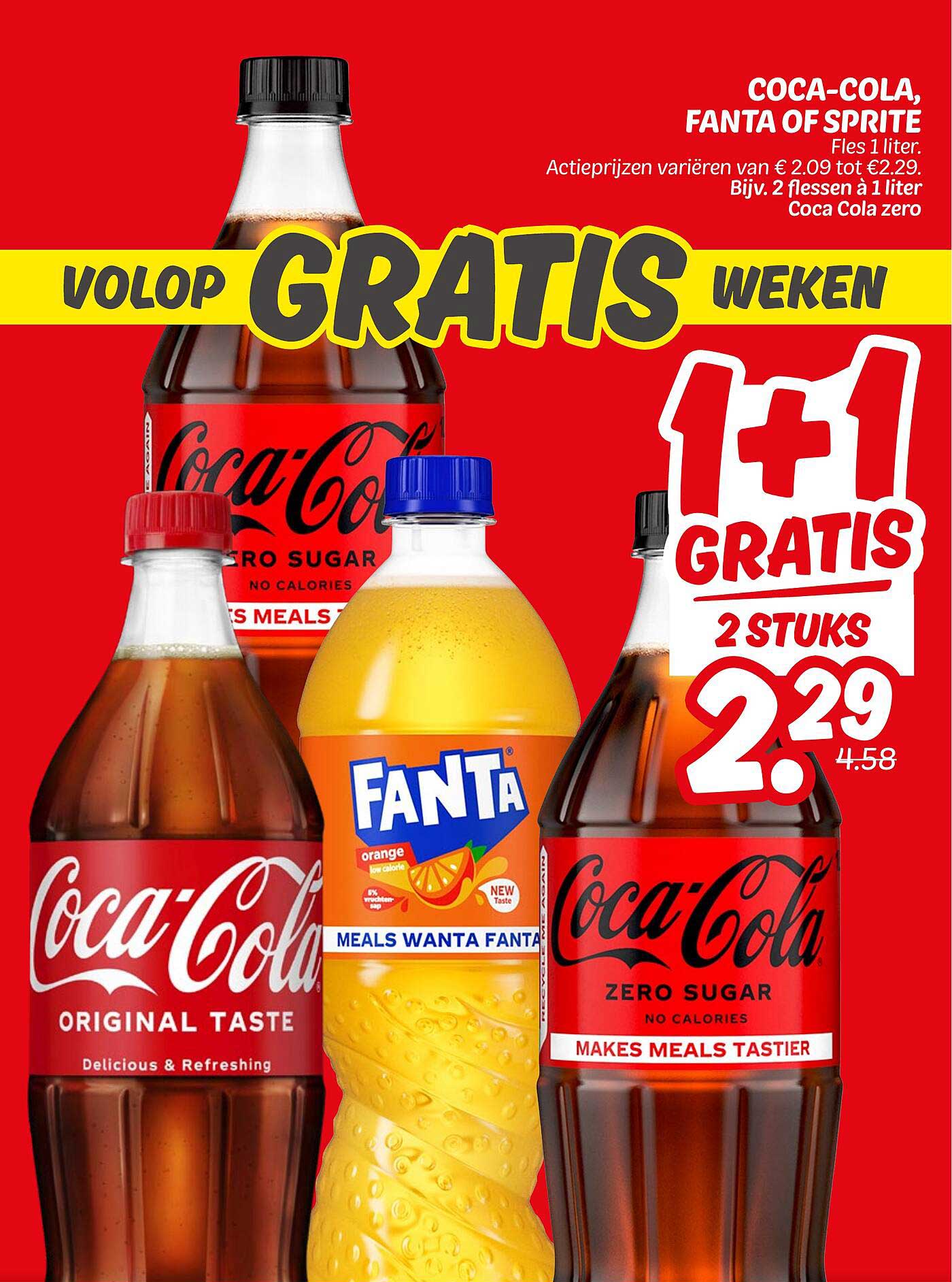 Coca-Cola, Fanta of Sprite - 1+1 Gratis