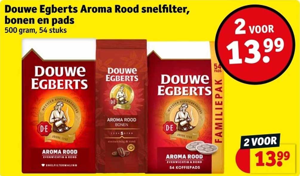 Douwe Egberts Aroma Rood snelfilter, bonen en pads 500 gram, 54 stuks