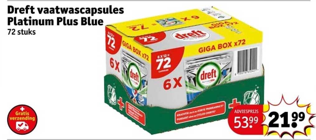 Dreft vaatwascapsules Platinum Plus Blue 72 stuks