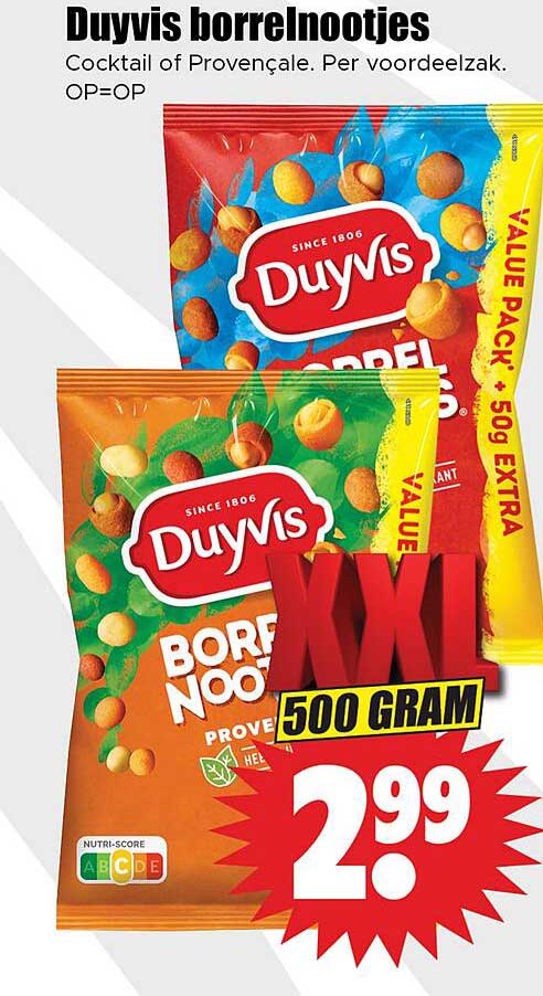 Duyvis borrelnootjes XXL 500 gram voor €2,99