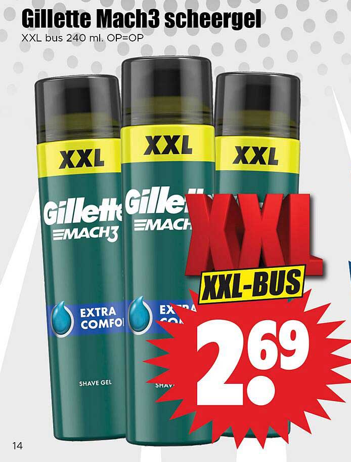 Gillette Mach3 scheergel XXL bus 240 ml. OP=OP