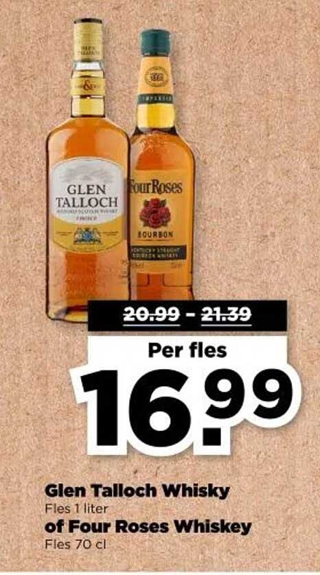 Glen Talloch Whisky Fles 1 liter of Four Roses Whiskey Fles 70 cl