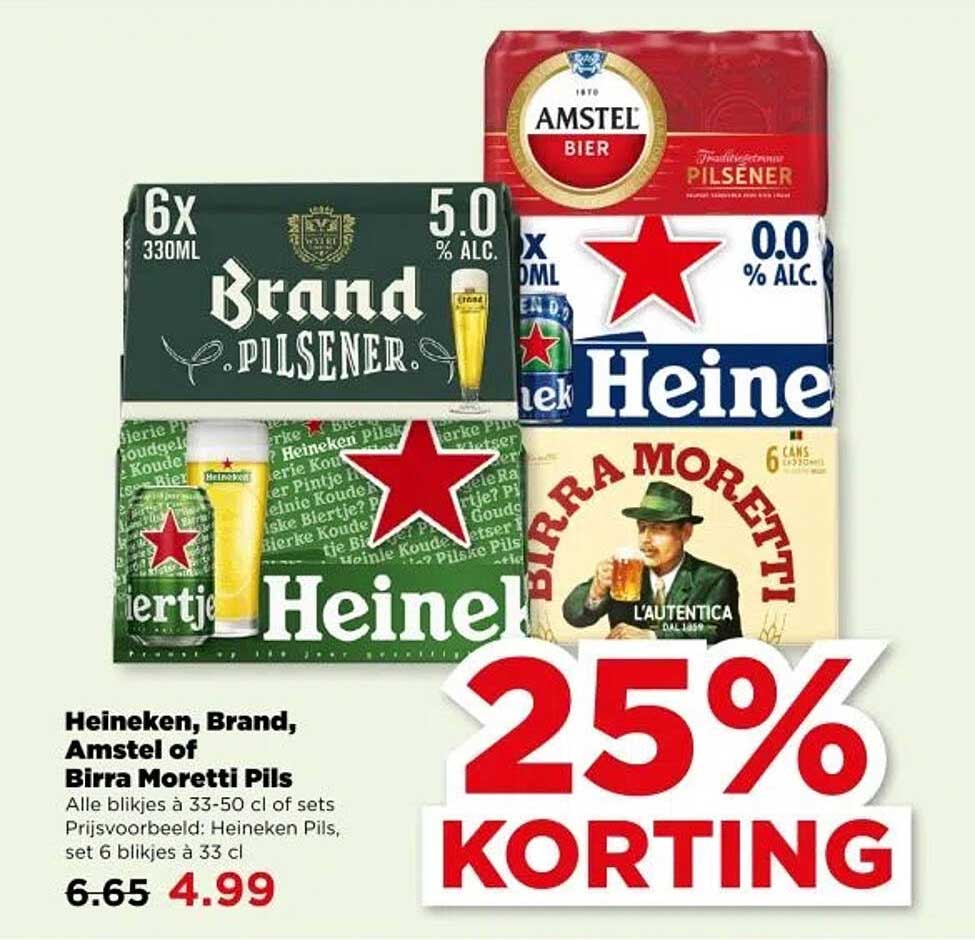 Heineken, Brand, Amstel of Birra Moretti Pils