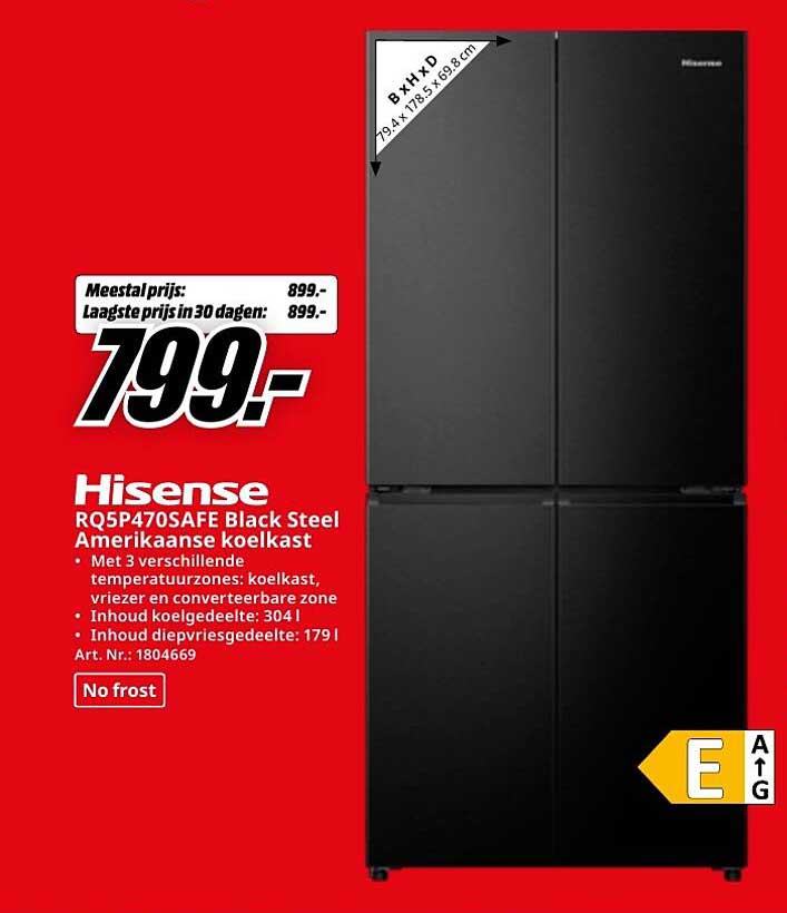 Hisense RQ5P470SAFE Black Steel Amerikaanse koelkast