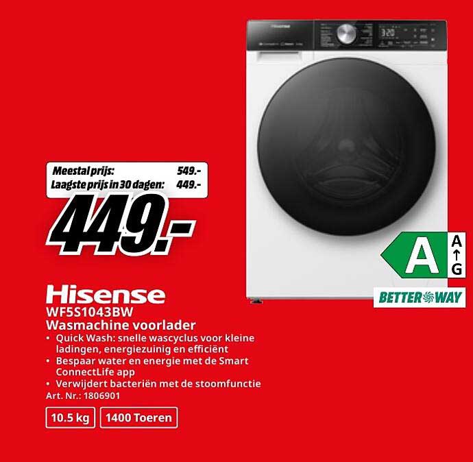 Hisense WF5S1043BW Wasmachine voorlader
