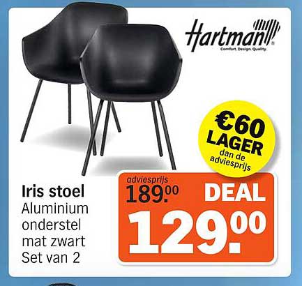 Iris stoel Aluminium onderstel mat zwart Set van 2
