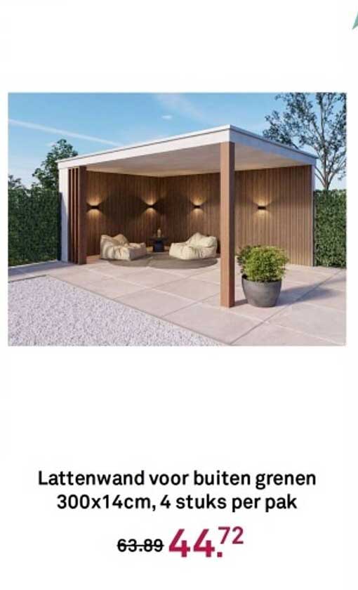 Lattenwand voor buiten groen 300x14cm, 4 stuks per pak