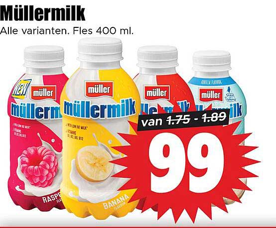 Müllermilk. Alle varianten. Fles 400 ml.