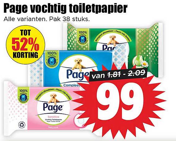 Page vochtig toiletpapier