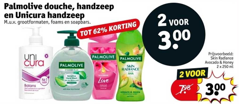Palmolive douche, handzeep en Unicura handzeep