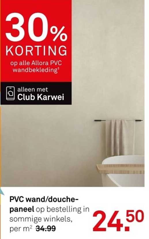 PVC wand/douche-paneel op bestelling in sommige winkels, per m² 34,99