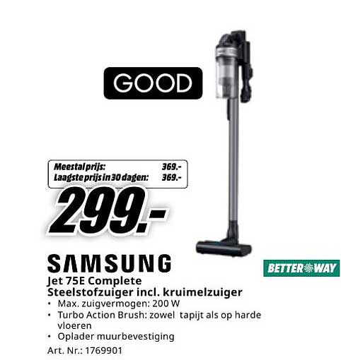 Samsung Jet 75E Complete Steelstofzuiger incl. kruimelzuiger
