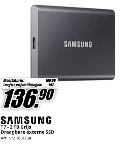 Samsung T7 - 2 TB Grijs Draagbare externe SSD