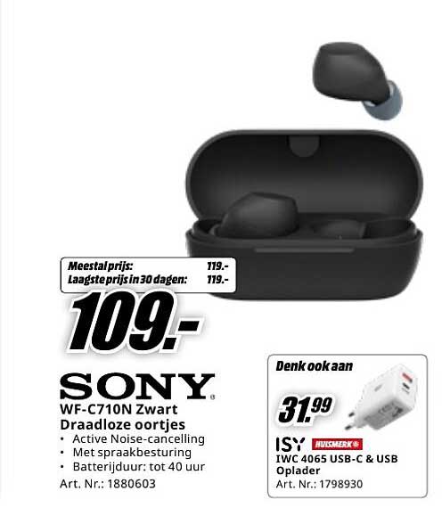 SONY WF-C710N Zwart Draadloze oortjes