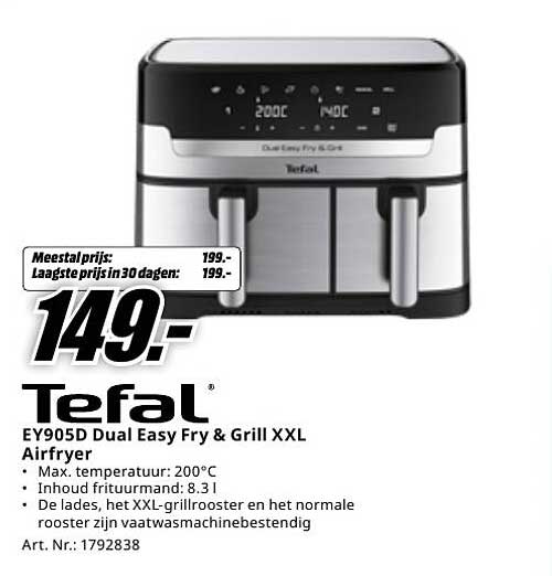 Tefal EY905D Dual Easy Fry & Grill XXL Airfryer