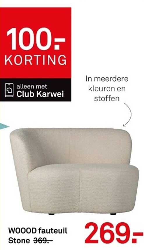 WOOOD fauteuil Stone van 369,- voor 269,-
