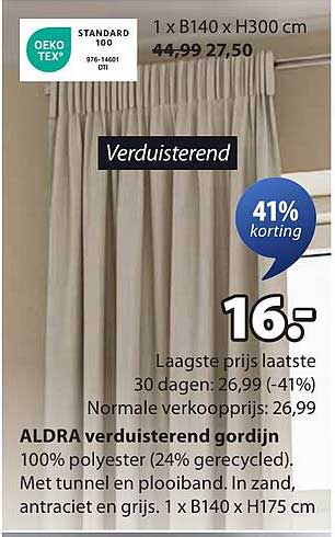ALDRA verduisterend gordijn 1 x B140 x H300 cm