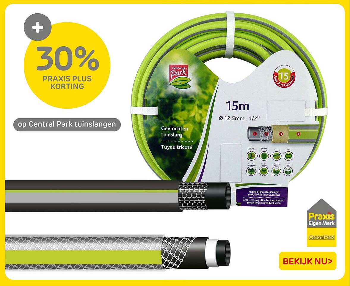 30% PRAXIS PLUS KORTING op Central Park tuinslangen