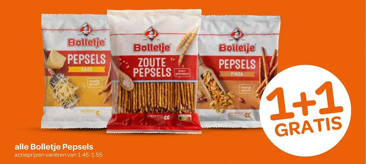 alle Bolletje Pepsels 1+1 GRATIS