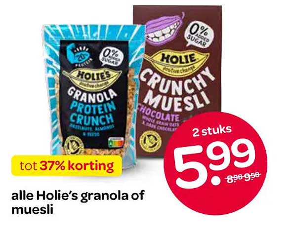 alle Holie’s granola of muesli tot 37% korting