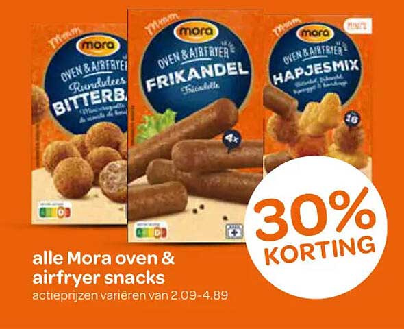 alle Mora oven & airfryer snacks 30% KORTING