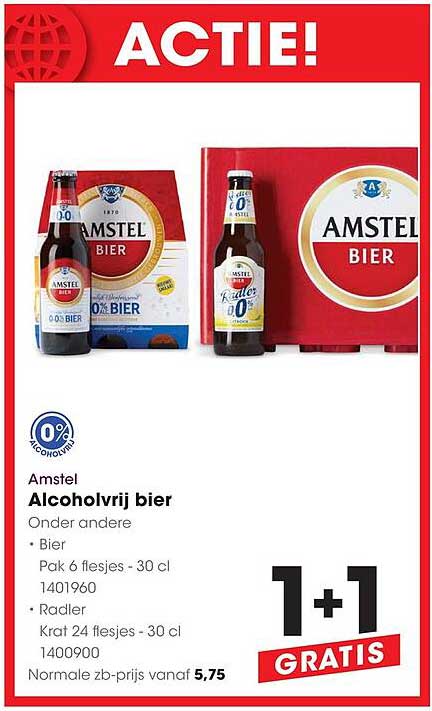 Amstel Alcoholvrij bier 1+1 GRATIS