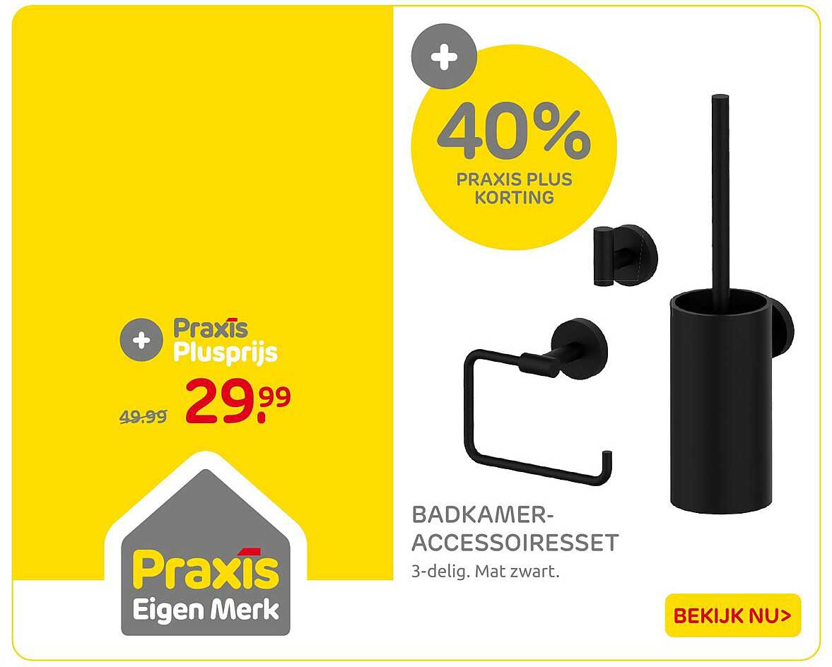 Badkamer-accessoiresset 3-delig, mat zwart - 40% Praxis Plus korting