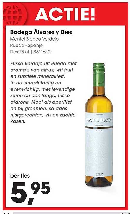 Bodega Álvarez y Díez Mantel Blanco Verdejo