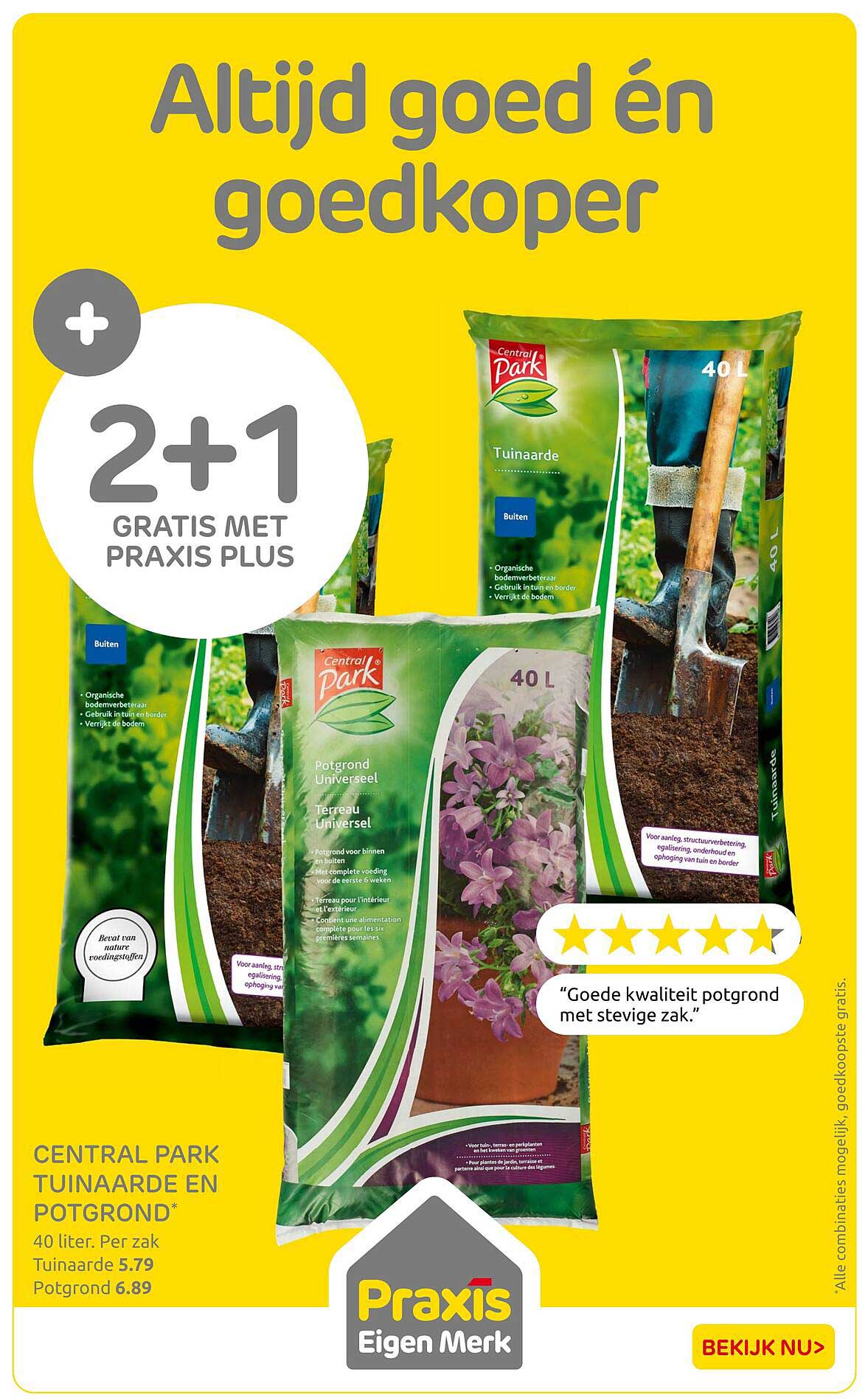 Central Park tuinaarde en potgrond 40 liter - 2+1 gratis met Praxis Plus