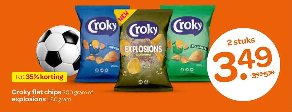 Croky flat chips 200 gram of explosions 150 gram tot 35% korting
