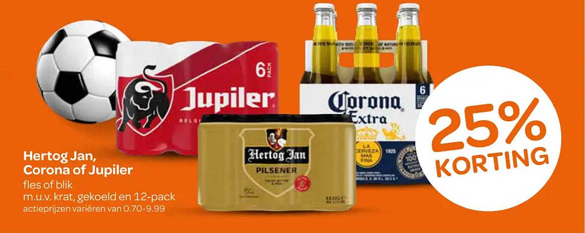 Hertog Jan, Corona of Jupiler fles of blik 25% KORTING