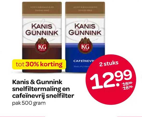 Kanis & Gunnink snelfiltermaling en cafeïnevrij snelfilter pak 500 gram tot 30% korting