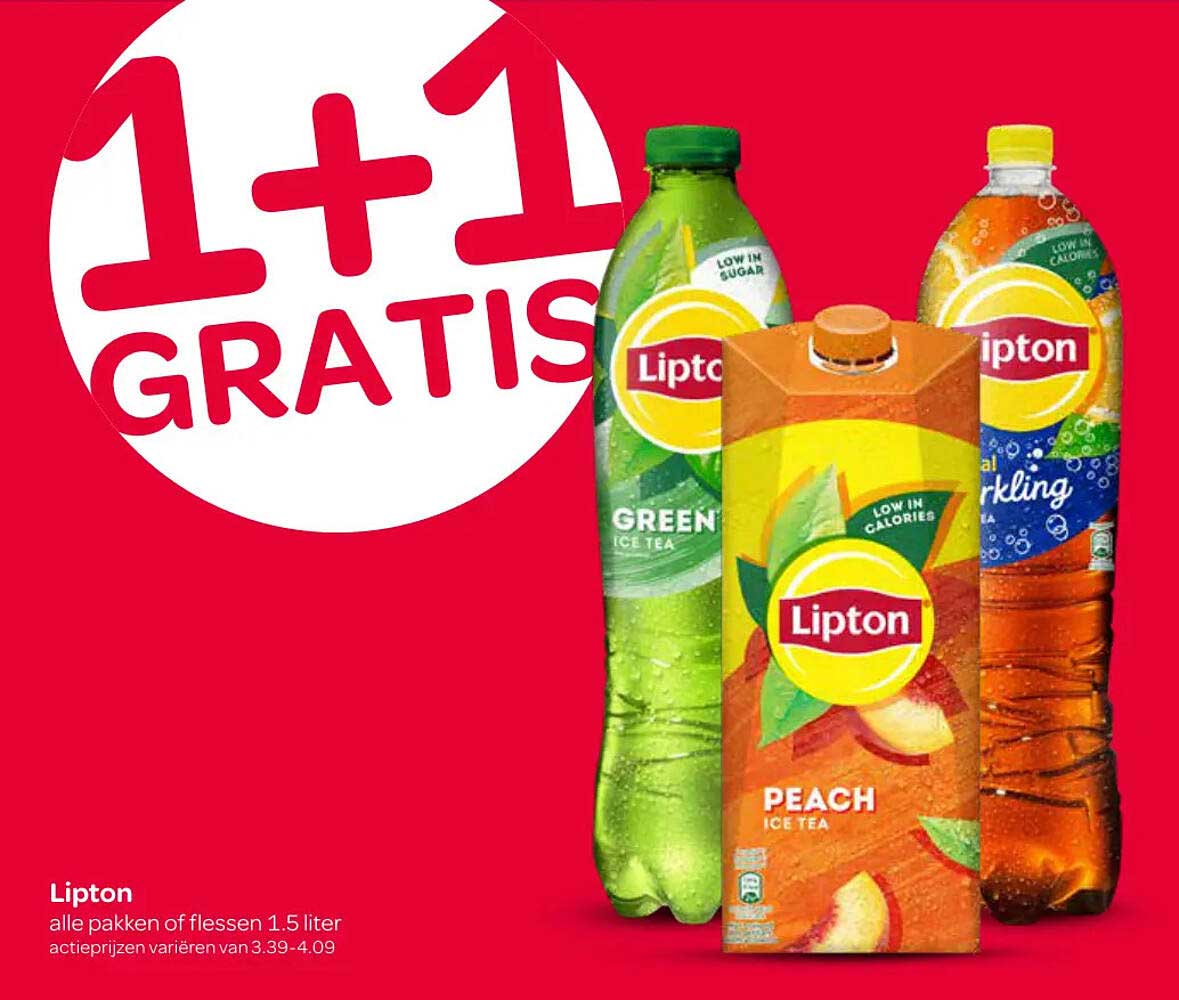 Lipton alle pakken of flessen 1.5 liter 1+1 GRATIS