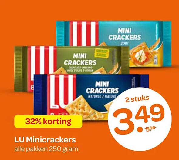LU Minicrackers alle pakken 250 gram 32% korting