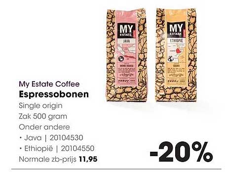 My Estate Coffee Espressobonen Single origin Zak 500 gram Onder andere Java | 20104530 Ethiopië | 20104550