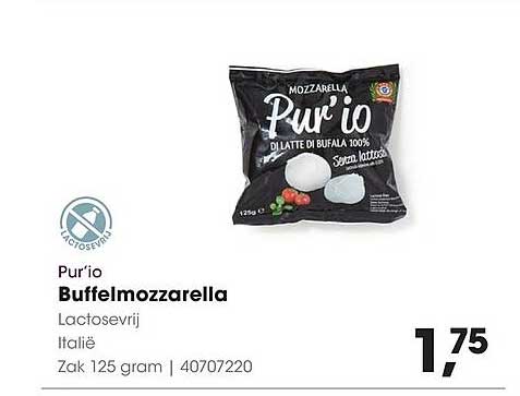 Pur'io Buffelmozzarella Lactosevrij Italië Zak 125 gram | 40707220