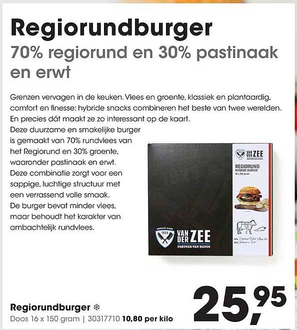 Regiorundburger 70% regio rund en 30% pastinaak en erwt