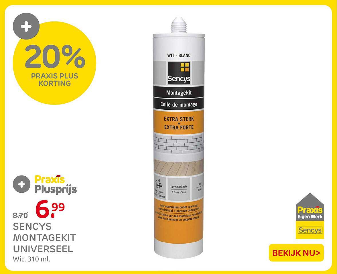 Sencys montagekit universeel Wit, 310 ml. 20% Praxis Plus korting