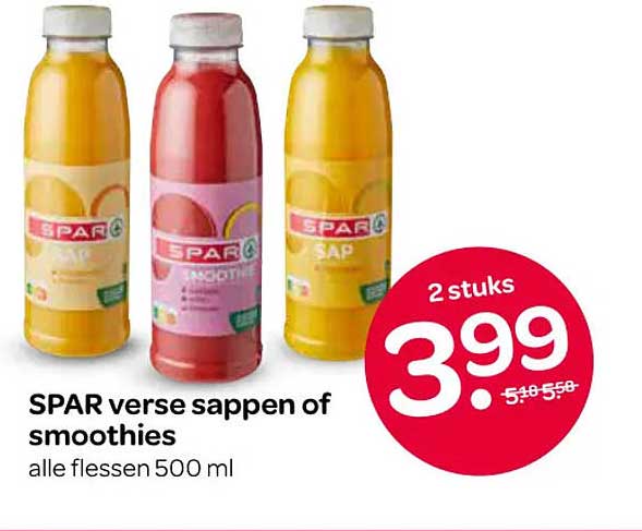 SPAR verse sappen of smoothies alle flessen 500 ml 2 stuks