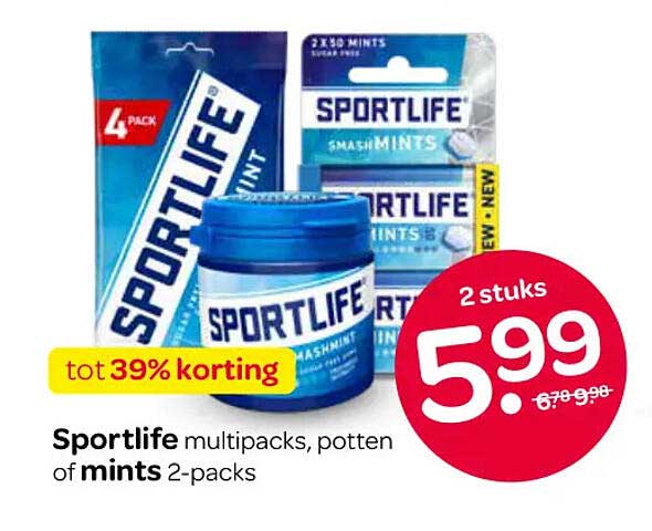 Sportlife multipacks, potten of mints 2-packs tot 39% korting