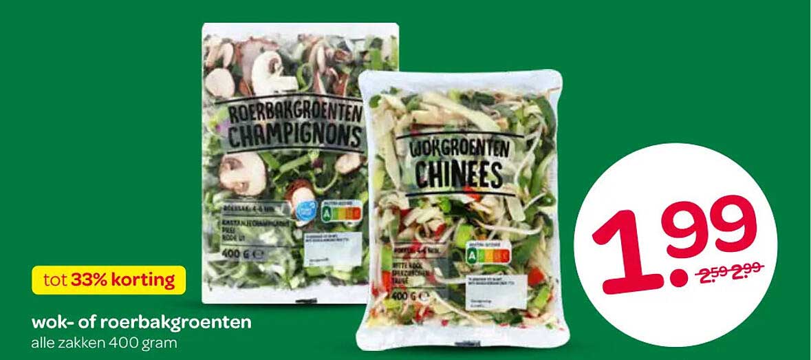 wok- of roerbakgroenten alle zakken 400 gram tot 33% korting